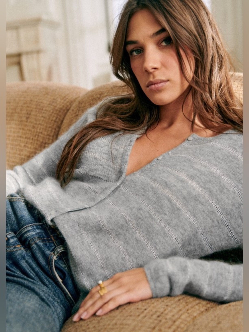 Sezane Gaspard Cardigan in Mottled Grey/ Silver
